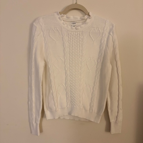 J. Crew Cable-knit hearts crewneck sweater 100% Cotton white size medium - Picture 4 of 14
